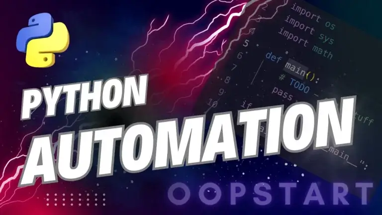 Lightning bolt and a Python code snippet with "Python Automation" in blocky caps
