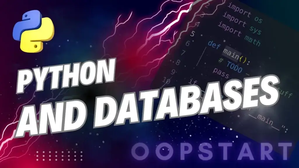 Lightning bolt and Python code snippet with "Python and Databases" in blocky caps
