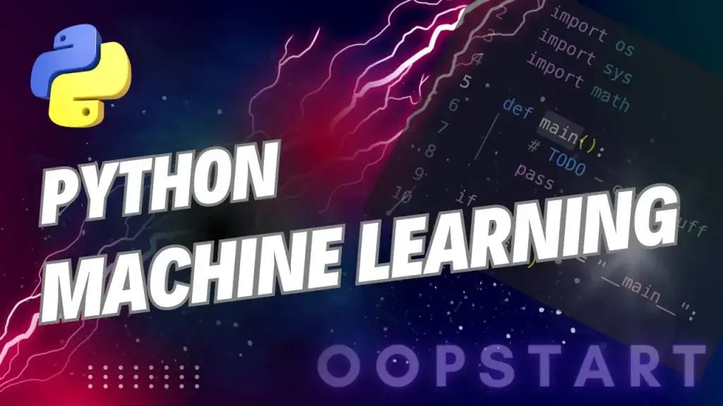 Lightning bolt and Python code snippet with "Python Machine Learning" in blocky caps