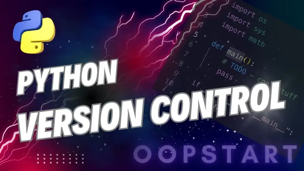 Lightning bolt and Python code snippet with "Python Version Control" in blocky cpas