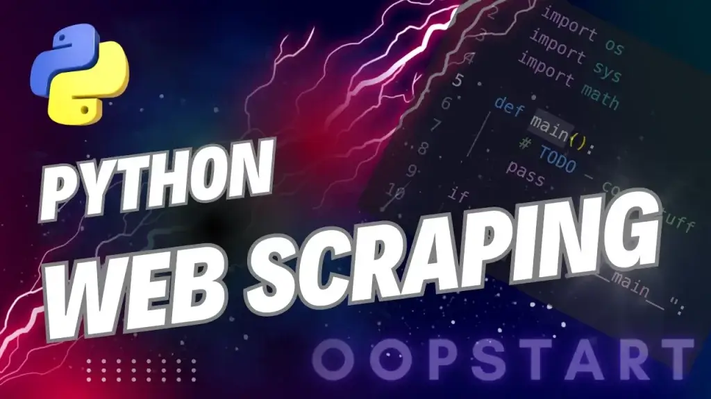 Lightning bolt and Python code snippet with "Python Web Scraping" in blocky caps