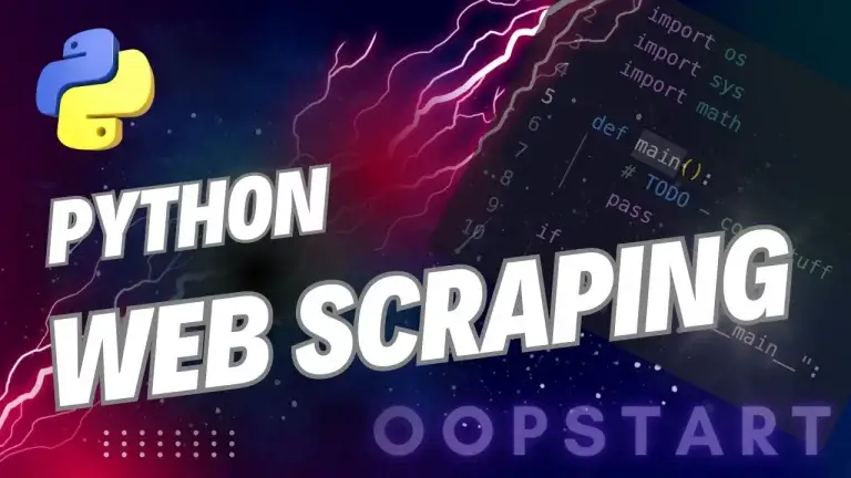Lightning bolt and Python code snippet with "Python Web Scraping" in blocky caps