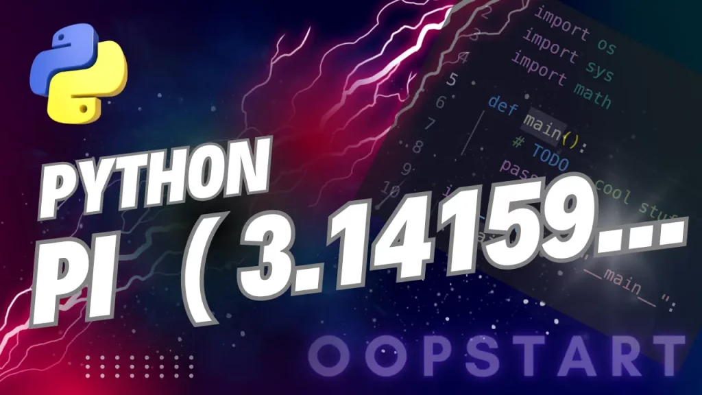Lightning bolt and Python code snippet with "PYTHON PI = 3.14159..." in blocky caps