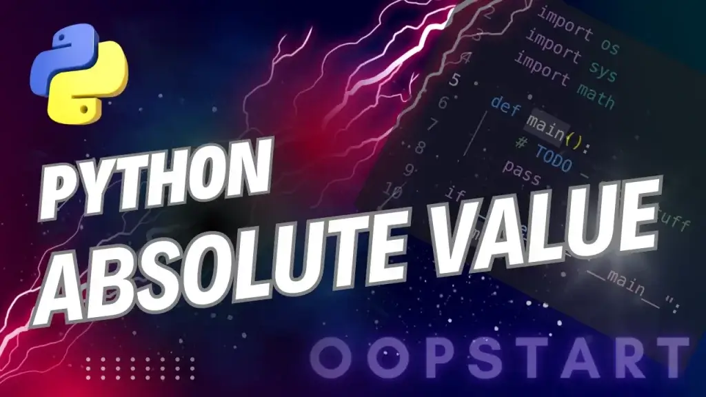 Lightning bolt and Python code snippet with "Python Absolute Value" in blocky caps