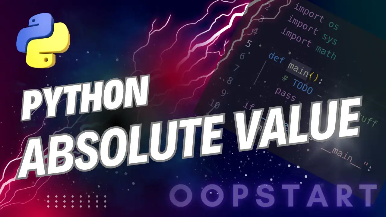 Lightning bolt and Python code snippet with "Python Absolute Value" in blocky caps