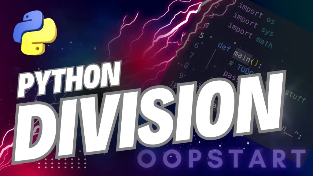 Lightning bolt and Python code snippet with "PYTHON DIVISION" in blocky caps