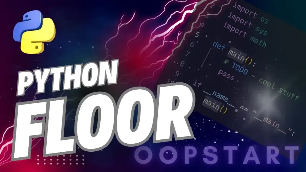Lightning bolt and Python code snippet with "PYTHON FLOOR" in blocky caps