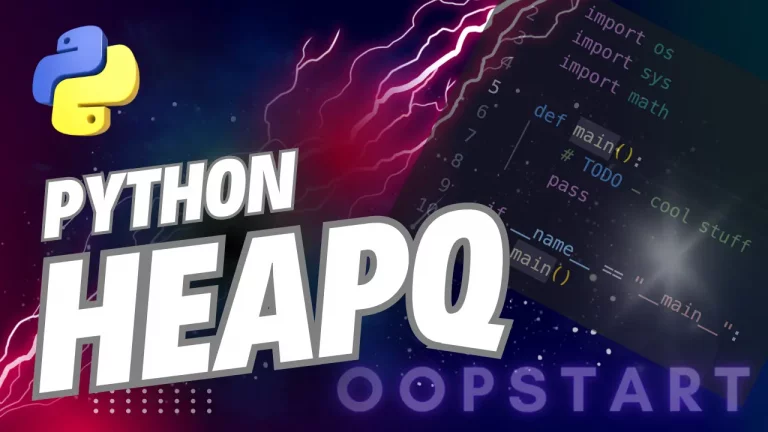 Lightning bolt and Python code snippet with "PYTHON HEAPQ" in blocky caps