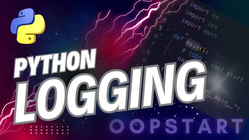 Lightning bolt and Python code snippet with "PYTHON LOGGING" in blocky caps