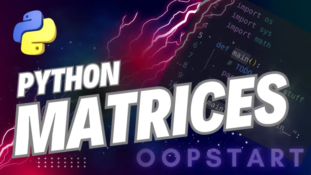 Lightning bolt and Python code snippet with "PYTHON MATRIX" in blocky caps