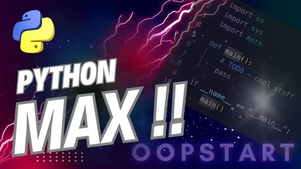 Lightning bolt and Python code snippet with "PYTHON MAX" in blocky caps