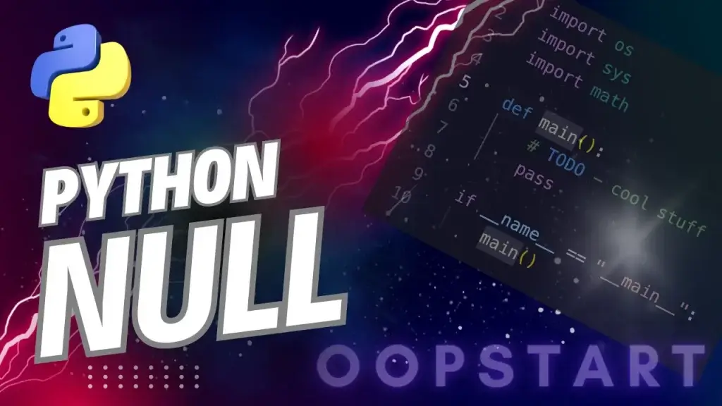 Lightning bolt and Python code snippet with "PYTHON NULL" in blocky caps