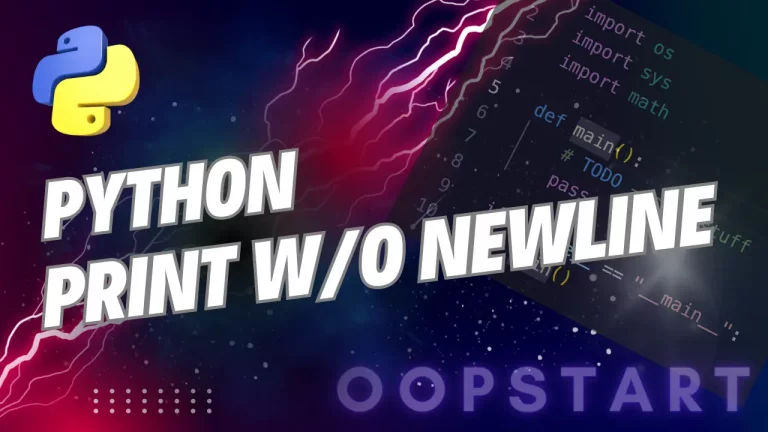 Lightning bolt and Python code snippet with "PYTHON PRINT W/O NEWLINE" in blocky caps