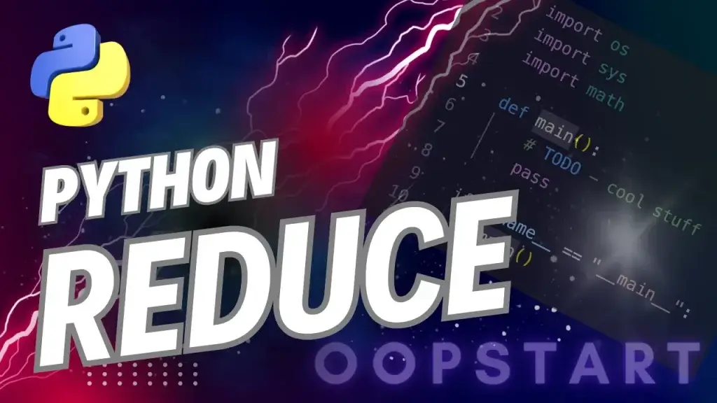 Lightning bolt and Python code snippet with "PYTHON REDUCE" in blocky caps