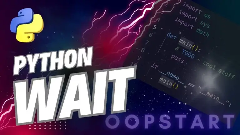 Lightning bolt and Python code snippet with "PYTHON WAIT" in blocky caps