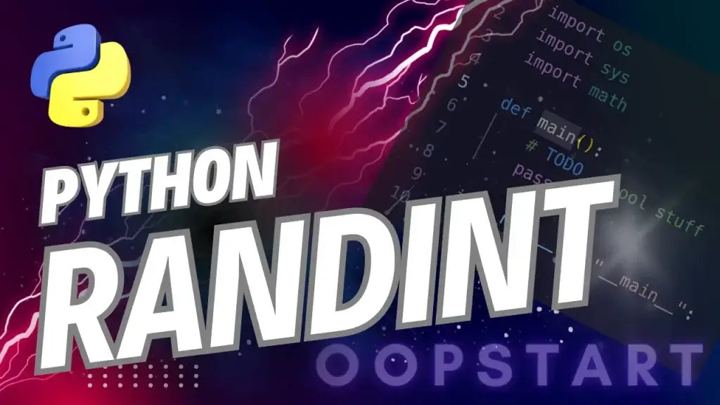 Lightning bolt and Python code snippet with "PYTHON RANDINT" in blocky caps