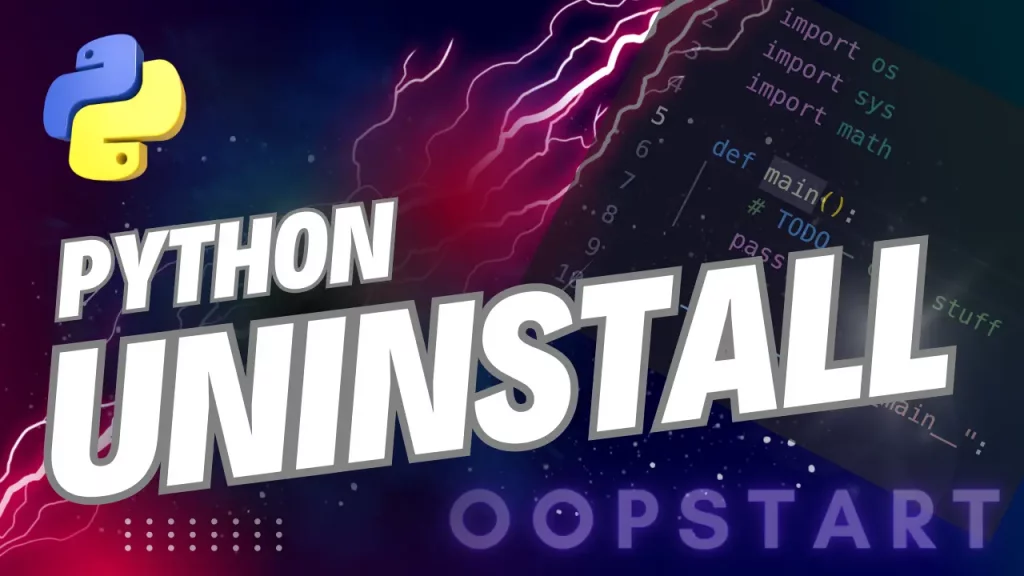 Lightning bolt and Python code snippet with "UNINSTALL PYTHON" in blocky caps