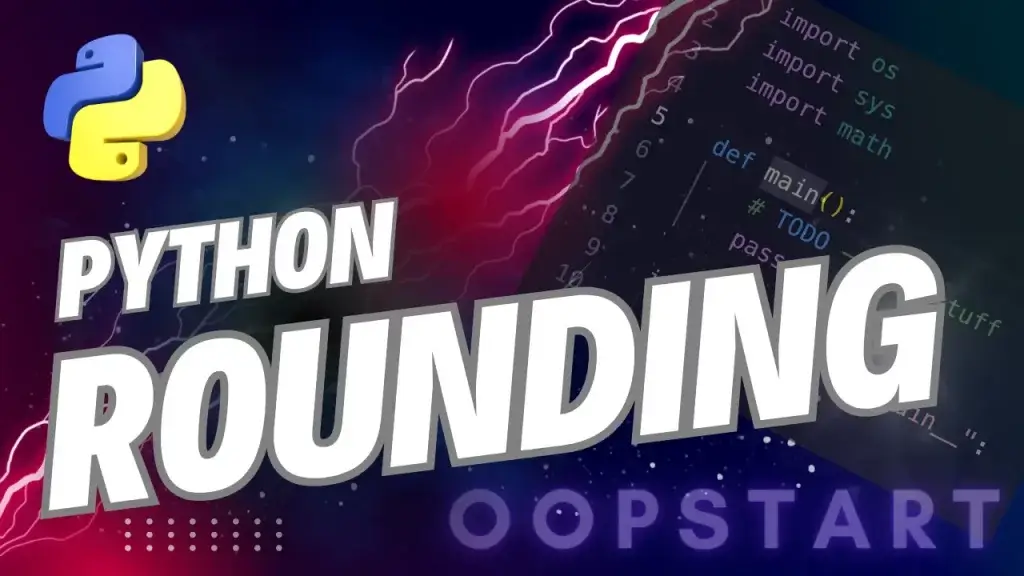 Lightning bolt and Python code snippet with "PYTHON ROUNDING" in blocky caps