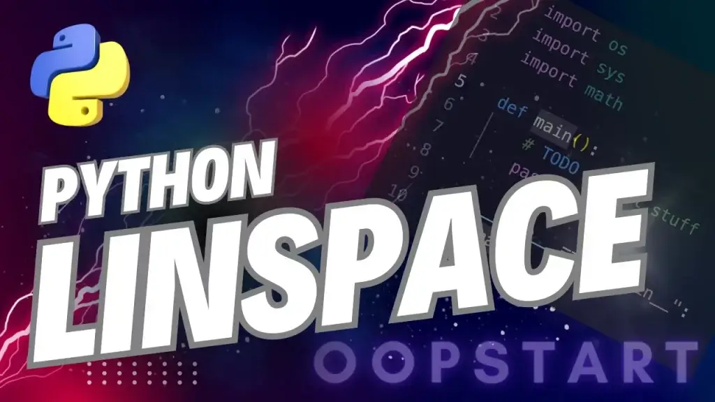 Lightning bolt and Python code snippet with "PYTHON LINSPACE" in blocky caps