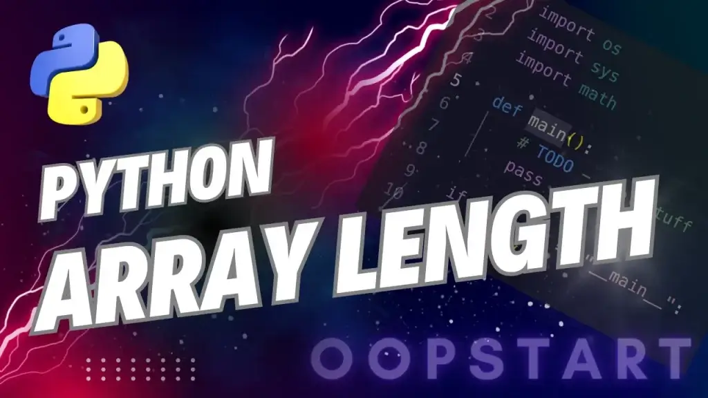 Lightning bolt and Python code snippet with "PYTHON ARRAY LENGTH" in blocky caps