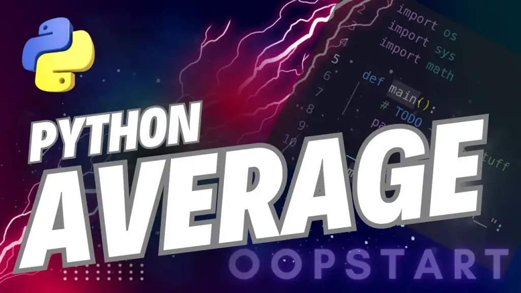Lightning bolt and Python code snippet with "PYTHON AVERAGE" in blocky caps