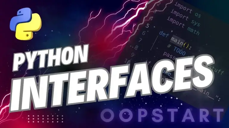 Lightning bolt and Python code snippet with "PYTHON INTERFACE" in blocky caps