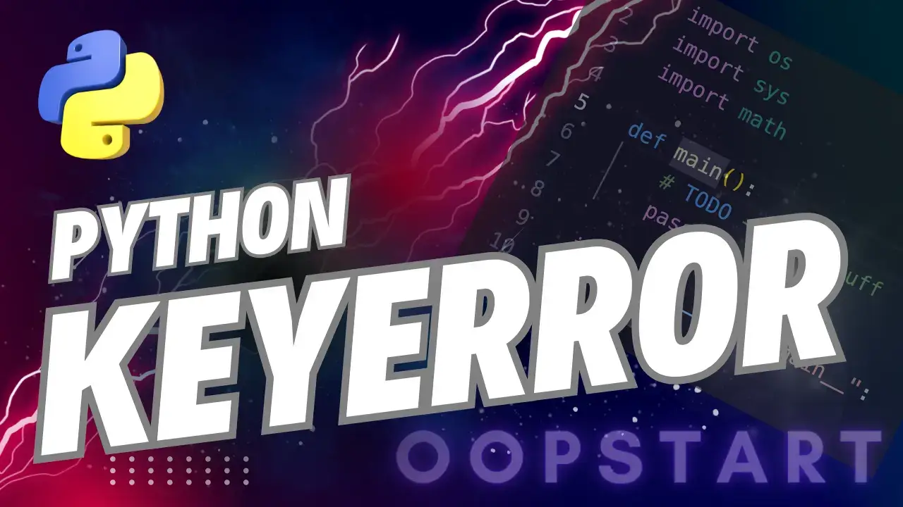 Lightning bolt and Python code snippet with "PYTHON KEYERROR" in blocky caps