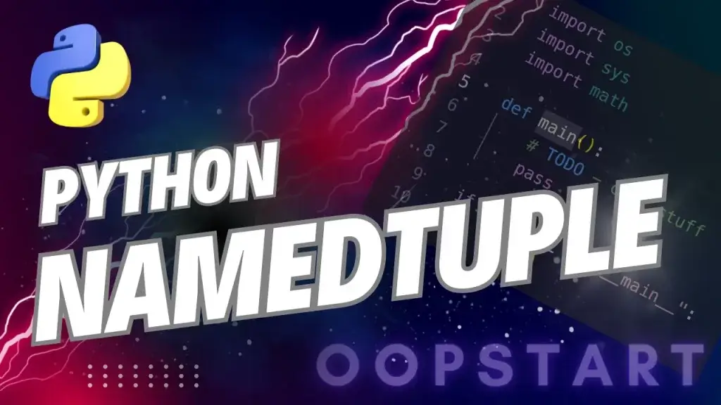 Lightning bolt and Python code snippet with "PYTHON NAMEDTUPLE" in blocky caps