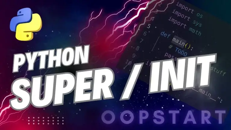 Lightning bolt and Python code snippet with "PYTHON SUPER INIT" in blocky caps